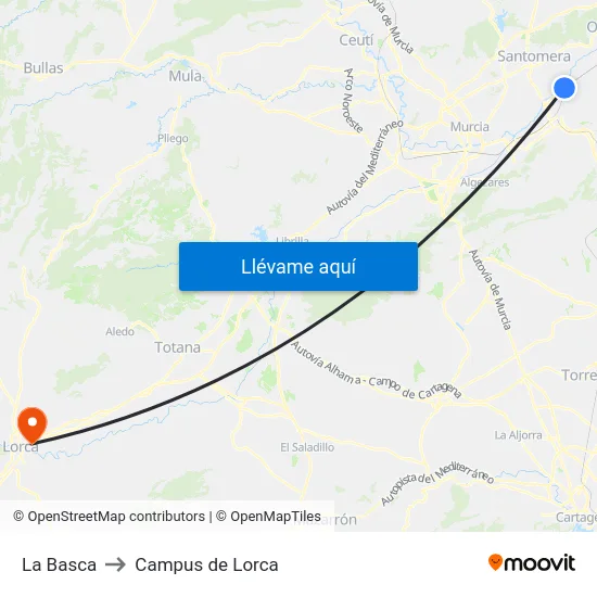 La Basca to Campus de Lorca map