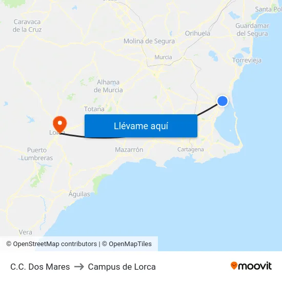 C.C. Dos Mares to Campus de Lorca map