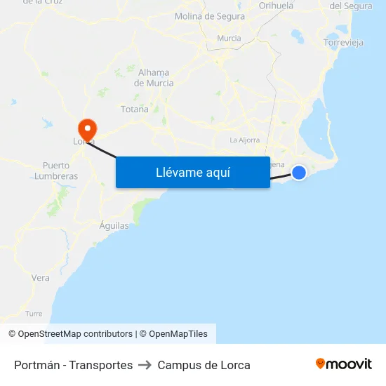 Portmán - Transportes to Campus de Lorca map