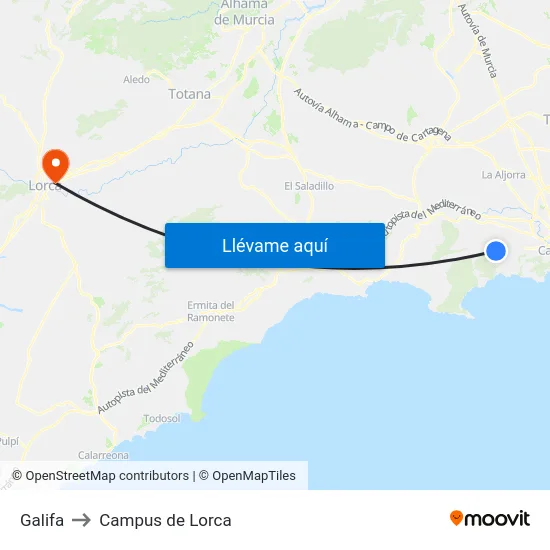 Galifa to Campus de Lorca map