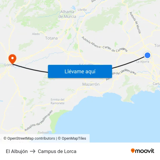 El Albujón to Campus de Lorca map