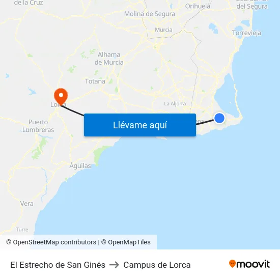 El Estrecho de San Ginés to Campus de Lorca map