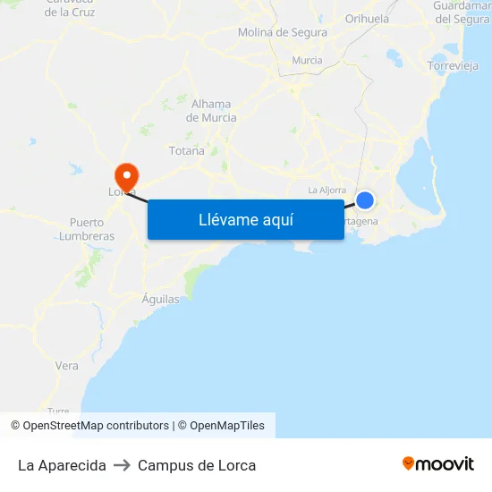 La Aparecida to Campus de Lorca map