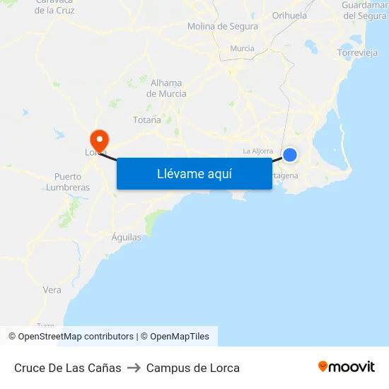Cruce De Las Cañas to Campus de Lorca map