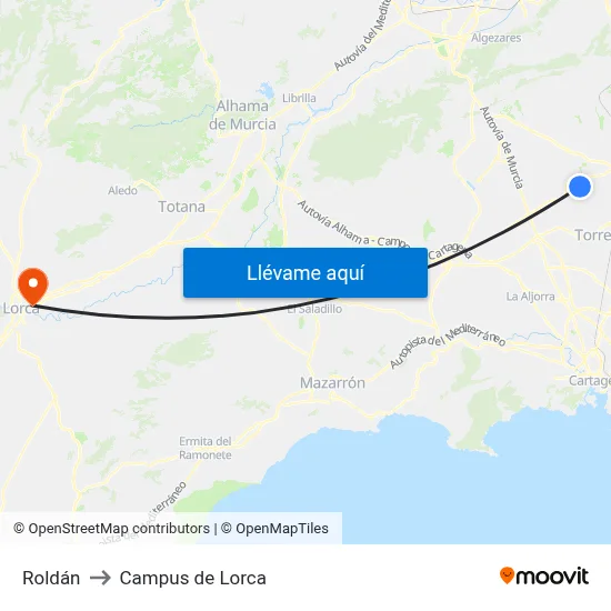 Roldán to Campus de Lorca map