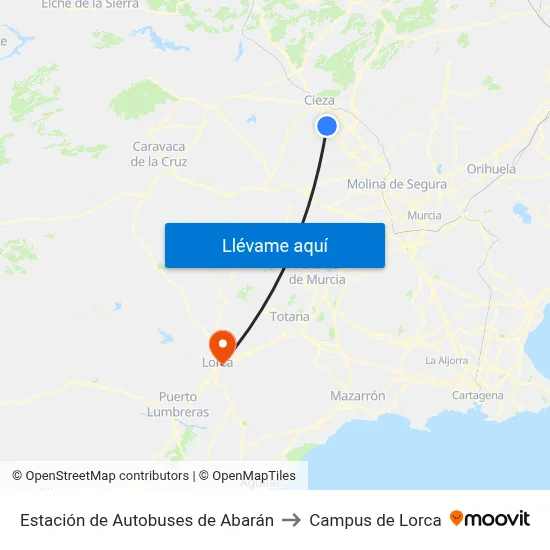 Estación de Autobuses de Abarán to Campus de Lorca map