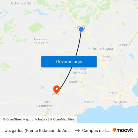 Juzgados (Frente Estación de Autobuses) to Campus de Lorca map