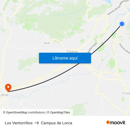 Los Ventorrillos to Campus de Lorca map