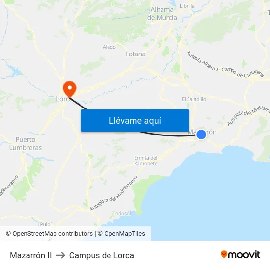 Mazarrón II to Campus de Lorca map