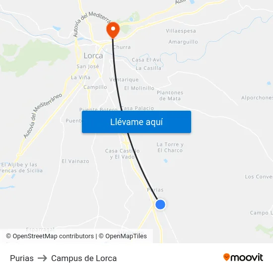 Purias to Campus de Lorca map