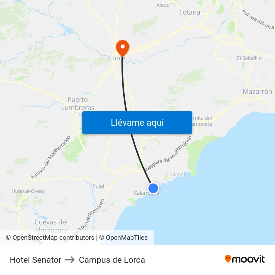 Hotel Senator to Campus de Lorca map