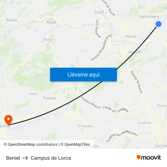 Beniel to Campus de Lorca map