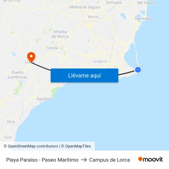 Playa Paraíso - Paseo Marítimo to Campus de Lorca map