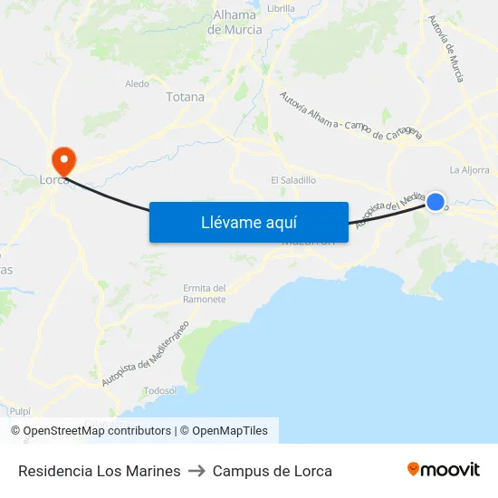 Residencia Los Marines to Campus de Lorca map