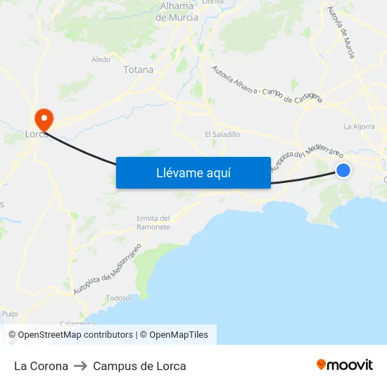 La Corona to Campus de Lorca map