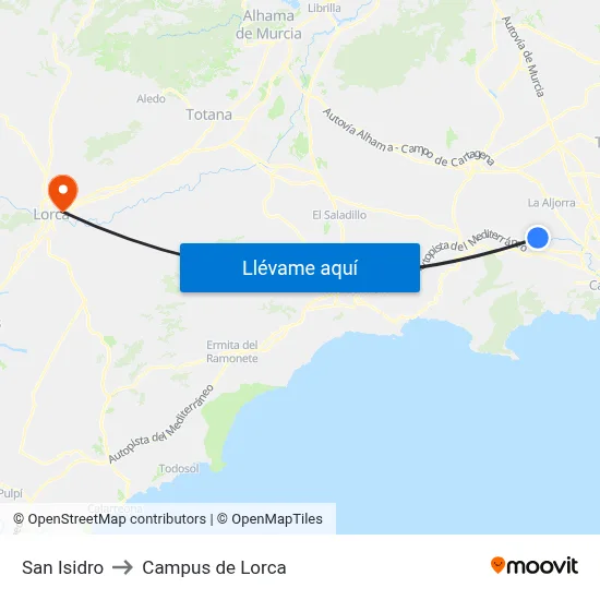 San Isidro to Campus de Lorca map