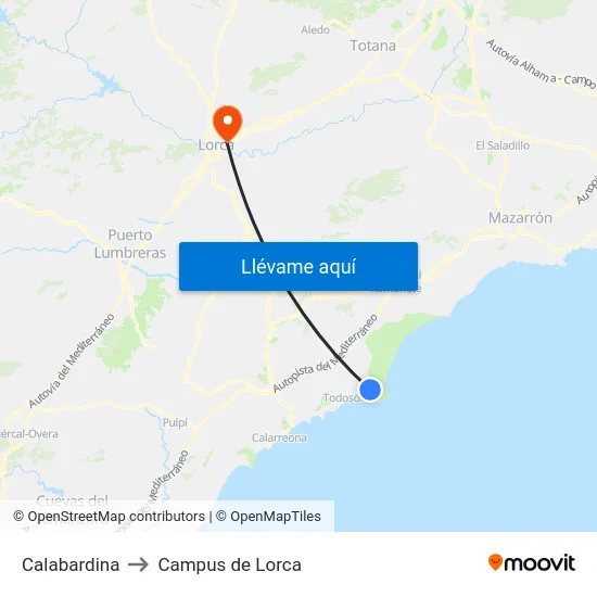 Calabardina to Campus de Lorca map