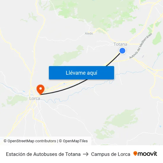 Estación de Autobuses de Totana to Campus de Lorca map