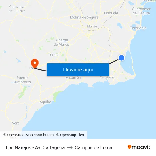 Los Narejos - Av. Cartagena to Campus de Lorca map