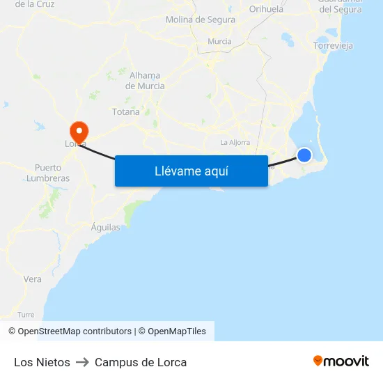 Los Nietos to Campus de Lorca map