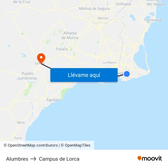 Alumbres to Campus de Lorca map