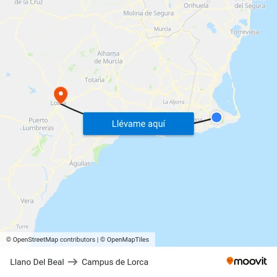 Llano Del Beal to Campus de Lorca map