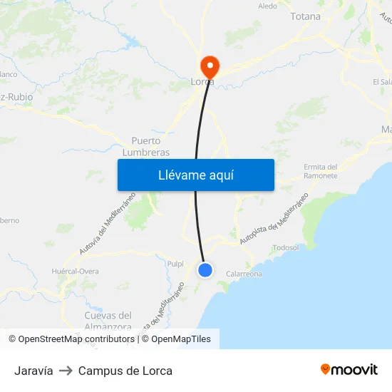 Jaravía to Campus de Lorca map