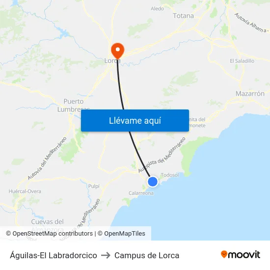 Águilas-El Labradorcico to Campus de Lorca map