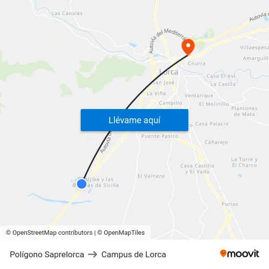 Polígono Saprelorca to Campus de Lorca map