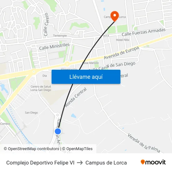 Complejo Deportivo Felipe VI to Campus de Lorca map