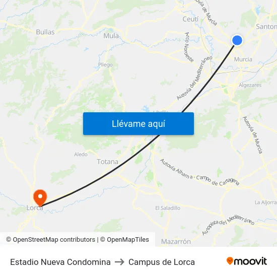 Estadio Nueva Condomina to Campus de Lorca map