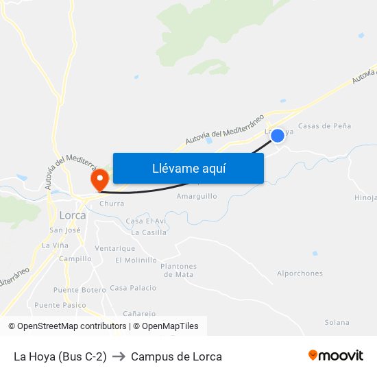 La Hoya (Bus C-2) to Campus de Lorca map