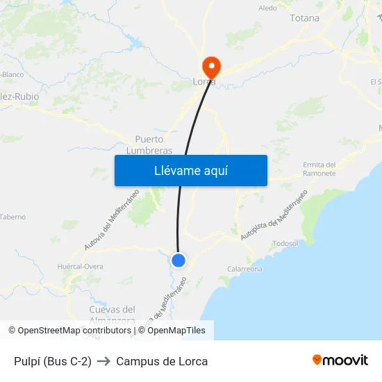 Pulpí (Bus C-2) to Campus de Lorca map