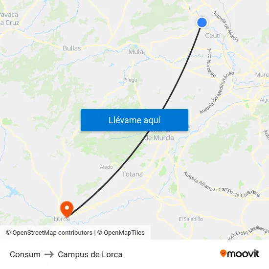Consum to Campus de Lorca map