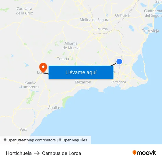 Hortichuela to Campus de Lorca map