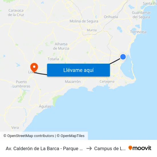 Av. Calderón de La Barca - Parque Almansa to Campus de Lorca map