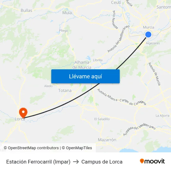 Estación Ferrocarril (Impar) to Campus de Lorca map