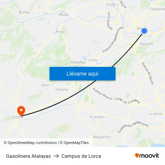 Gasolinera Atalayas to Campus de Lorca map