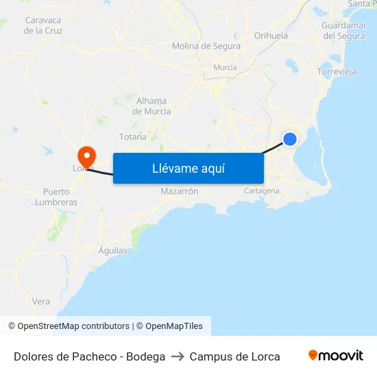 Dolores de Pacheco - Bodega to Campus de Lorca map