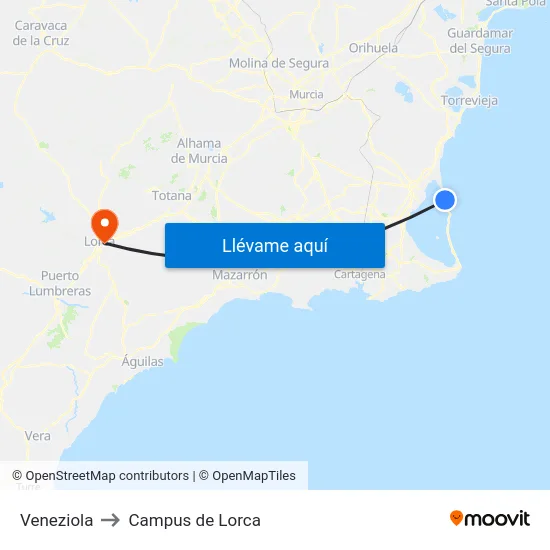 Veneziola to Campus de Lorca map