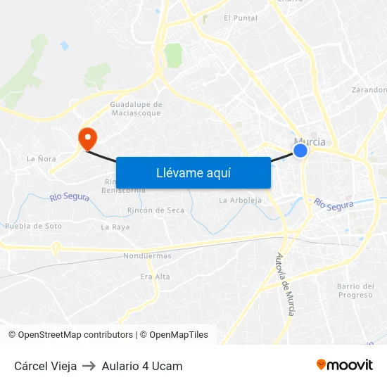 Cárcel Vieja to Aulario 4 Ucam map