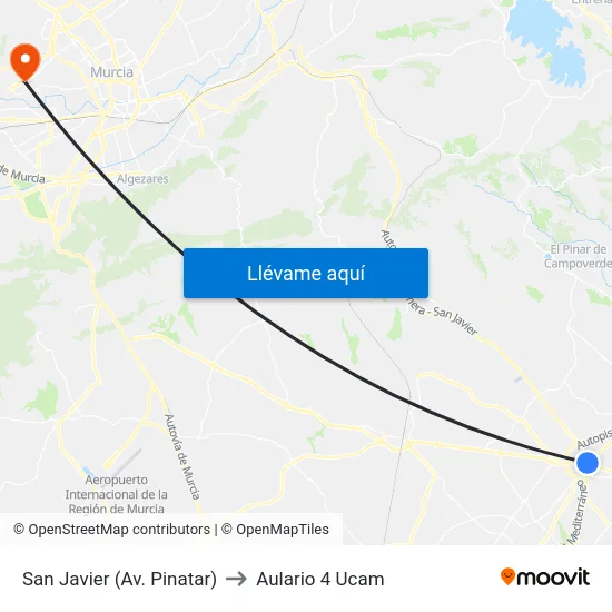 San Javier (Av. Pinatar) to Aulario 4 Ucam map