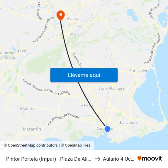 Pintor Portela (Impar) - Plaza De Alicante to Aulario 4 Ucam map