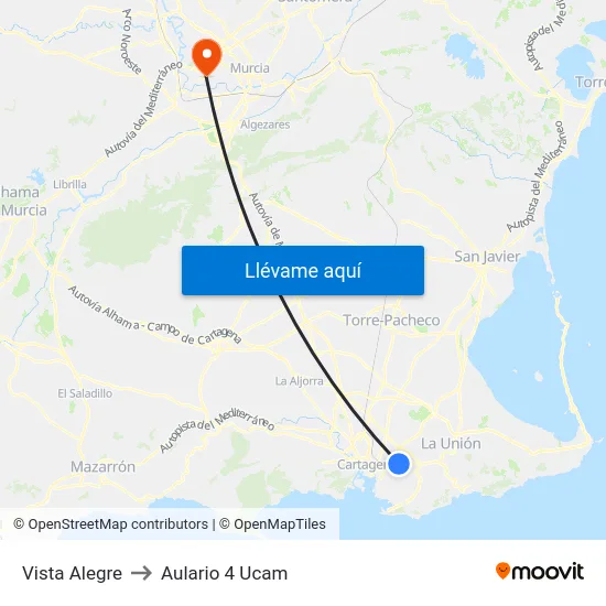Vista Alegre to Aulario 4 Ucam map