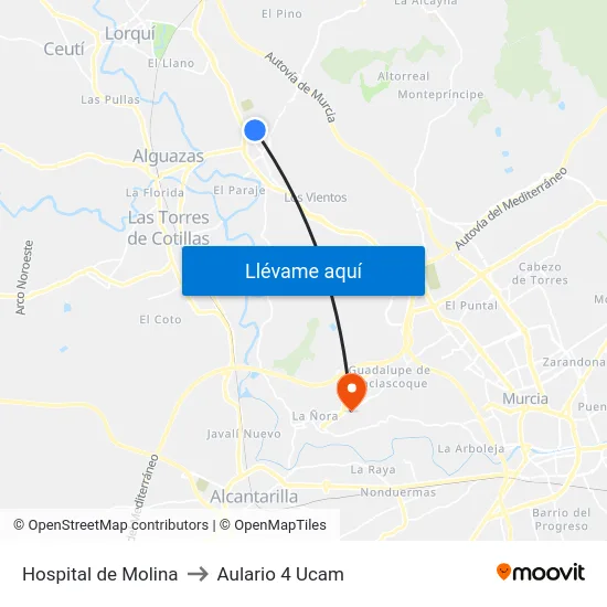 Hospital de Molina to Aulario 4 Ucam map
