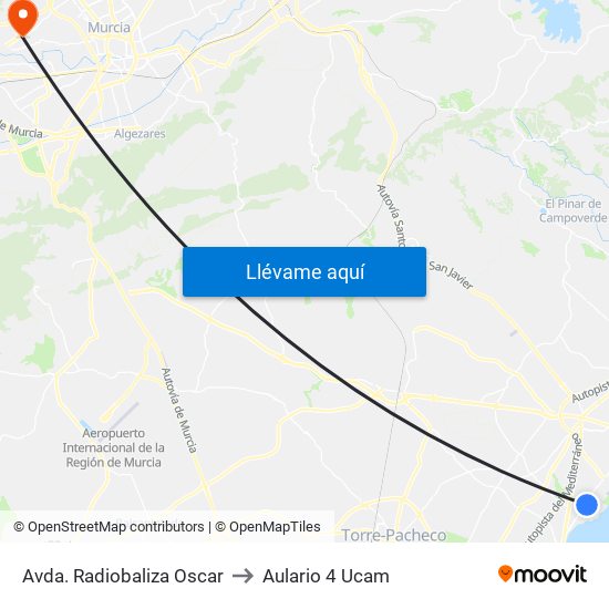 Avda. Radiobaliza Oscar to Aulario 4 Ucam map