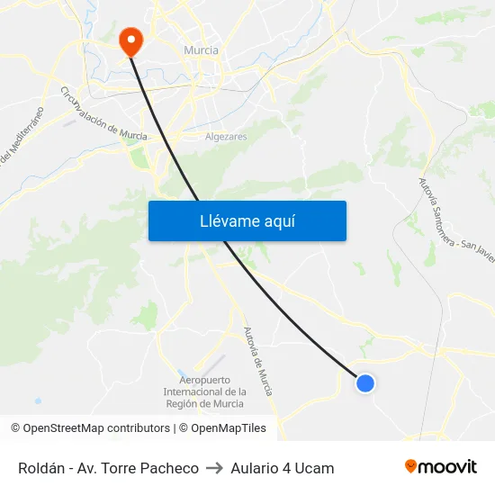 Roldán - Av. Torre Pacheco to Aulario 4 Ucam map