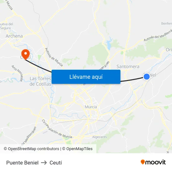 Puente Beniel to Ceutí map