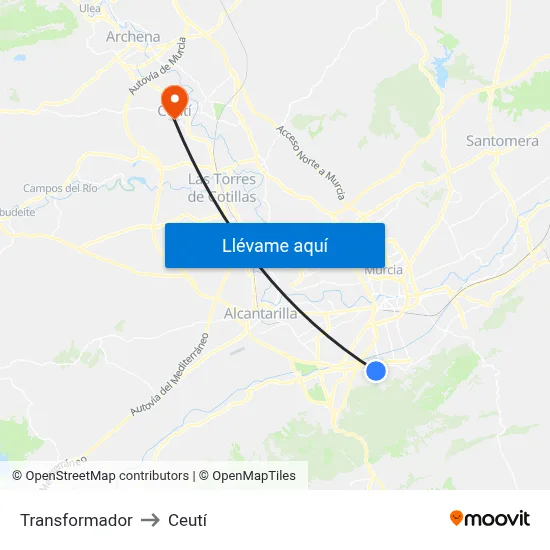 Transformador to Ceutí map