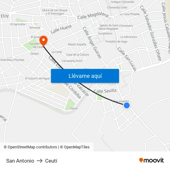 San Antonio to Ceutí map